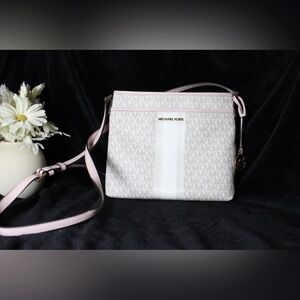 Authentic Michael Kors Light Pink  and White Crossbody Bag
